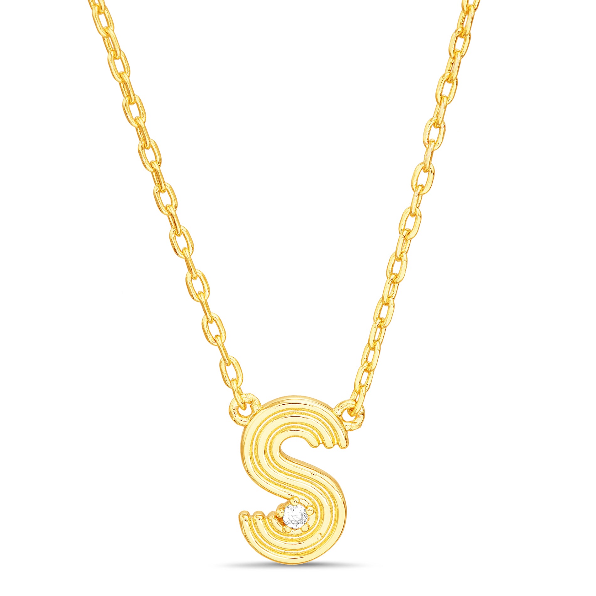 Gold “S” Initial Necklace with Clear CZ Sparkle